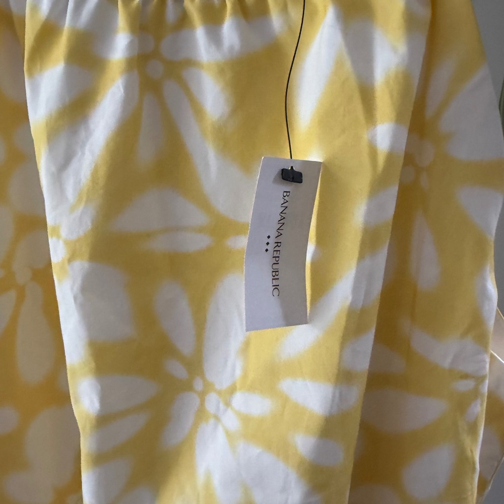 Banana Republic Poplin Floral Halter Dress M Yellow White Ruffle Pockets Coastal - Picture 6 of 13